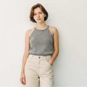 Green Envelope Black and White Houndstooth Relaxed Tank Top